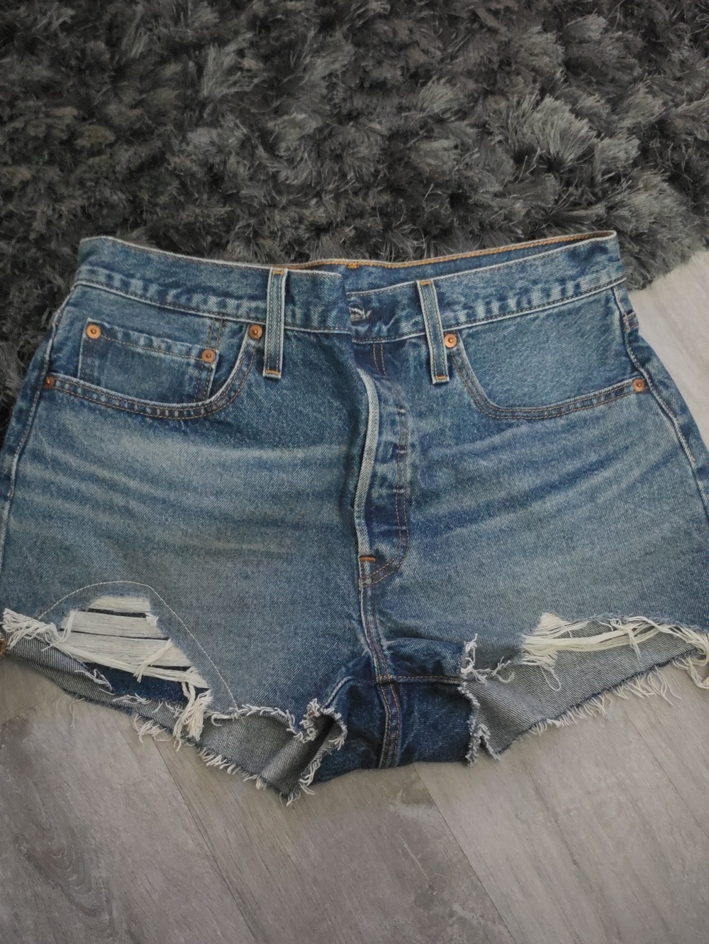 Signature by Levi Strauss Blue Distressed Denim Cutoff Shorts